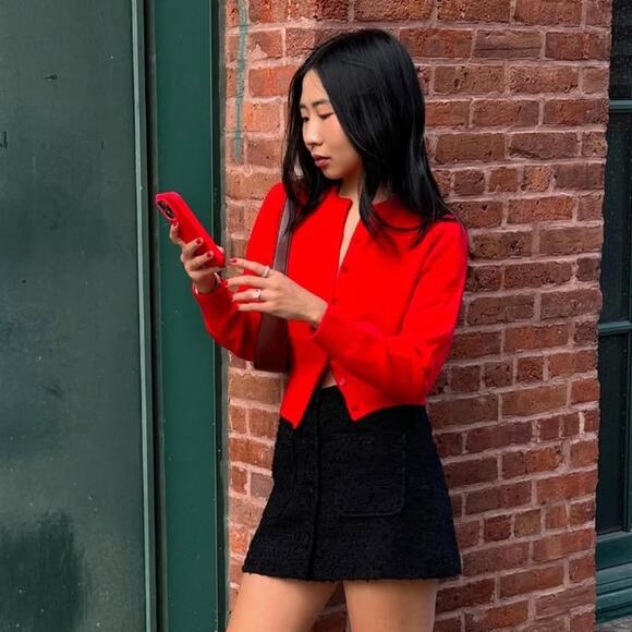 Doen Elina Tweed Boucle Button Pocket High Waist A Line Mini Skirt Black - Picture 2 of 15